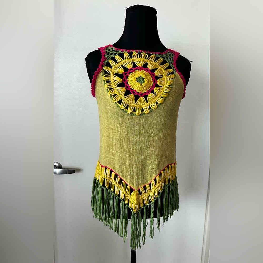 Fabulous Crochet Tank Top with Fringe. Size XS.